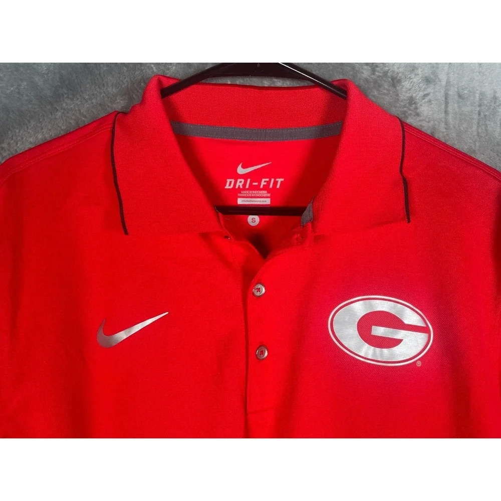 Nike Georgia Bulldogs Men's Dri Fit Polo Shirt Red Silver Logo Size Small